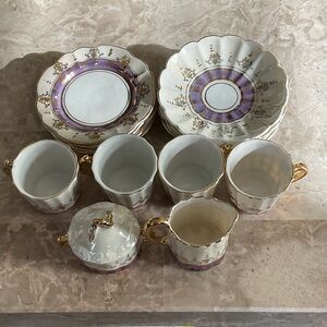 Vintage Purple and Gold Porcelain Miniature Tea Set